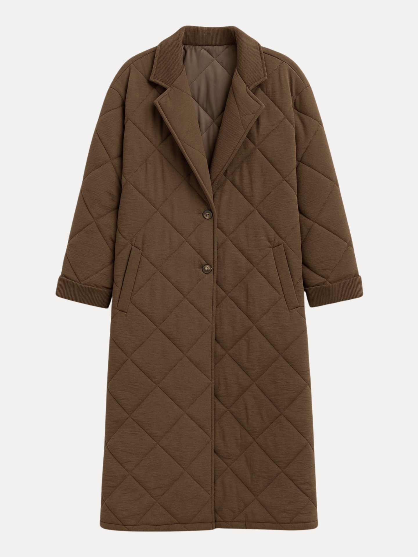 Oversized gewatteerde lange jas - Darkbrown